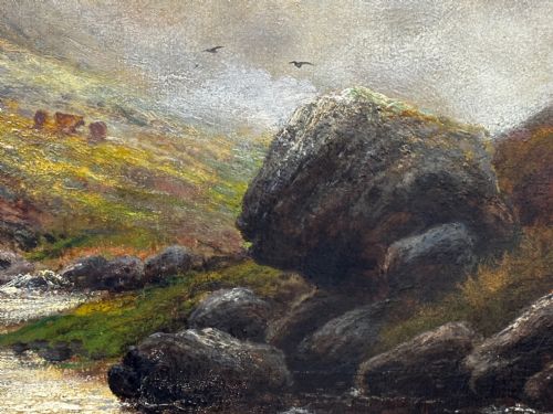 LARGE OIL PAINTING TAW MARSH DARTMOOR DEVON BY ALFRED DE BREANSKI JR - ADDITIONAL PHOTO 14