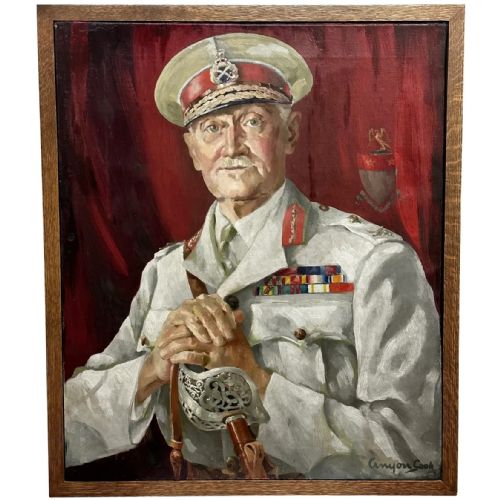 oil painting military major general british raj indian army officer - CATEGORY: ANTIQUE ART - DATED 1940