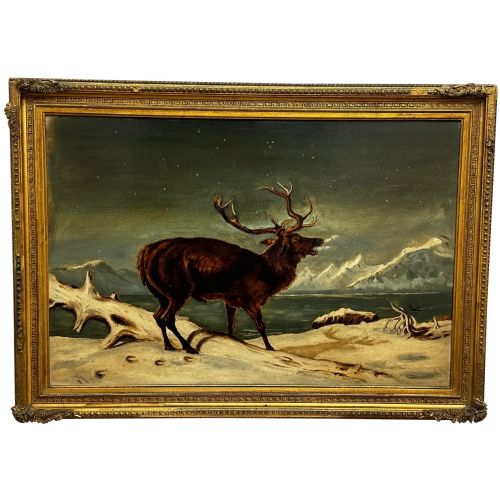oil painting winter monarch starlit sky follower clarence henry roe - CATEGORY: ANTIQUE ART - DATED VICTORIAN