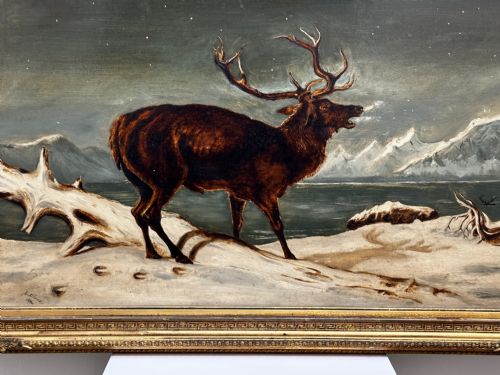 OIL PAINTING WINTER MONARCH STARLIT SKY FOLLOWER CLARENCE HENRY ROE - ADDITIONAL PHOTO 2