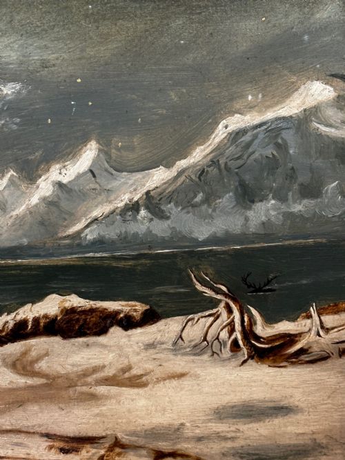 OIL PAINTING WINTER MONARCH STARLIT SKY FOLLOWER CLARENCE HENRY ROE - ADDITIONAL PHOTO 10