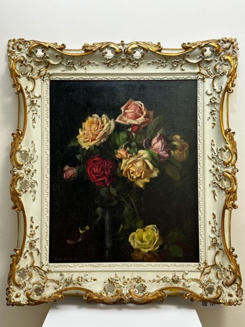 OIL PAINTING GARDEN ROSES BY ERNEST HIGGINS RIGG STAITHES GROUP - ADDITIONAL PHOTO 1