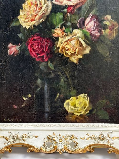 OIL PAINTING GARDEN ROSES BY ERNEST HIGGINS RIGG STAITHES GROUP - ADDITIONAL PHOTO 3