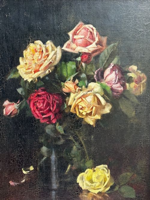 OIL PAINTING GARDEN ROSES BY ERNEST HIGGINS RIGG STAITHES GROUP - ADDITIONAL PHOTO 7