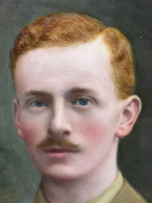 WW1 OIL PAINTING PORTRAIT YOUNG GENTLEMEN BRITISH ARMY SOLDIER C1915 - ADDITIONAL PHOTO 8
