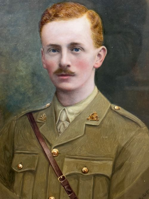WW1 OIL PAINTING PORTRAIT YOUNG GENTLEMEN BRITISH ARMY SOLDIER C1915 - ADDITIONAL PHOTO 9