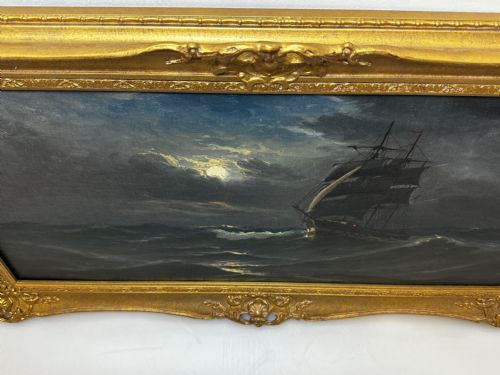 OIL PAINTING MARINE SHIP SAILING BY MOONLIGHT BY JOHN DAVIDSON LIDDELL - ADDITIONAL PHOTO 11