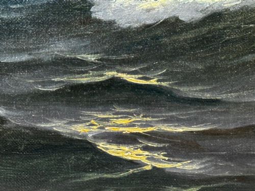 OIL PAINTING MARINE SHIP SAILING BY MOONLIGHT BY JOHN DAVIDSON LIDDELL - ADDITIONAL PHOTO 16