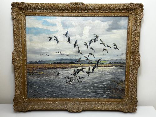 OIL PAINTING BRENT GEESE BRANCASTER STAITHE WETLANDS BY HUGH MONAHAN - ADDITIONAL PHOTO 1