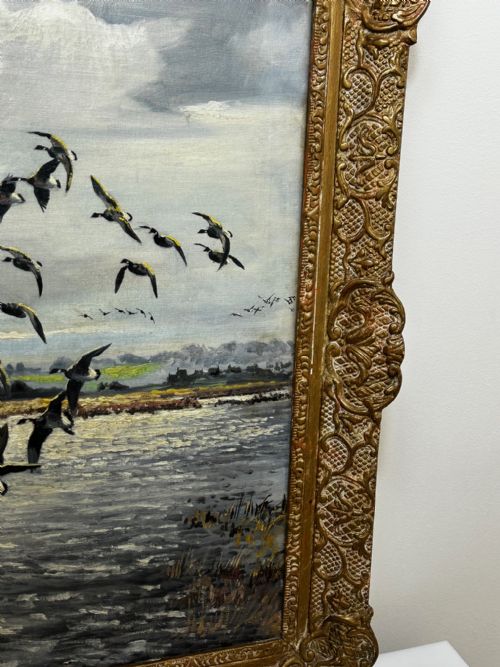 OIL PAINTING BRENT GEESE BRANCASTER STAITHE WETLANDS BY HUGH MONAHAN - ADDITIONAL PHOTO 2