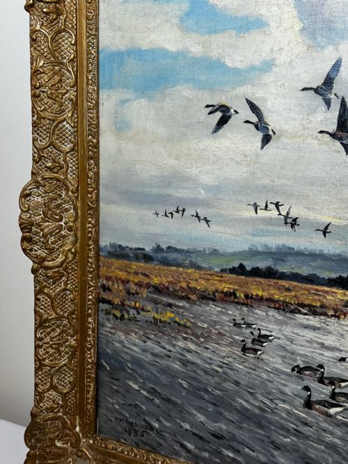 OIL PAINTING BRENT GEESE BRANCASTER STAITHE WETLANDS BY HUGH MONAHAN - ADDITIONAL PHOTO 3