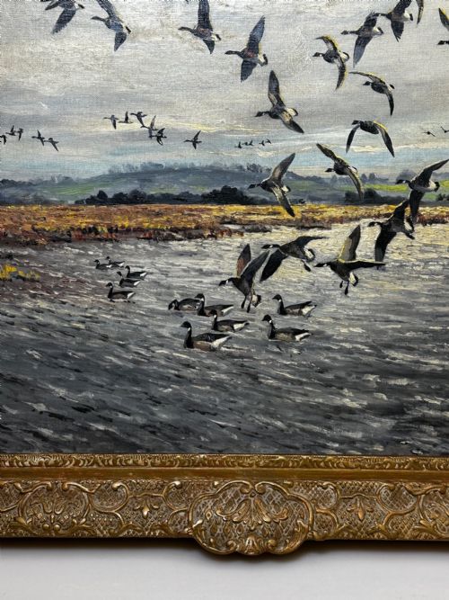 OIL PAINTING BRENT GEESE BRANCASTER STAITHE WETLANDS BY HUGH MONAHAN - ADDITIONAL PHOTO 4