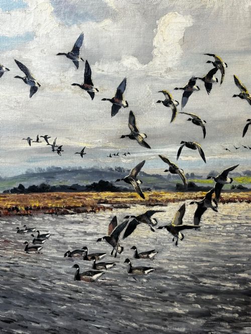 OIL PAINTING BRENT GEESE BRANCASTER STAITHE WETLANDS BY HUGH MONAHAN - ADDITIONAL PHOTO 12