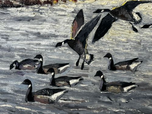OIL PAINTING BRENT GEESE BRANCASTER STAITHE WETLANDS BY HUGH MONAHAN - ADDITIONAL PHOTO 13