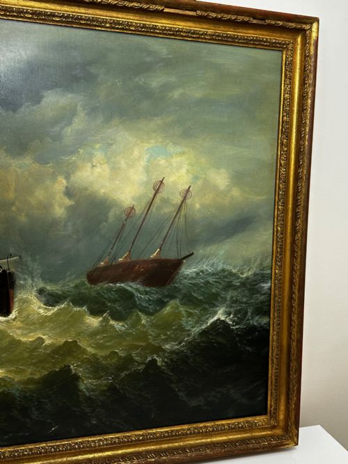 OIL PAINTING SHIP AGROUND RESCUE GOODWIN SANDS BY WILLIAM BROOME - ADDITIONAL PHOTO 1