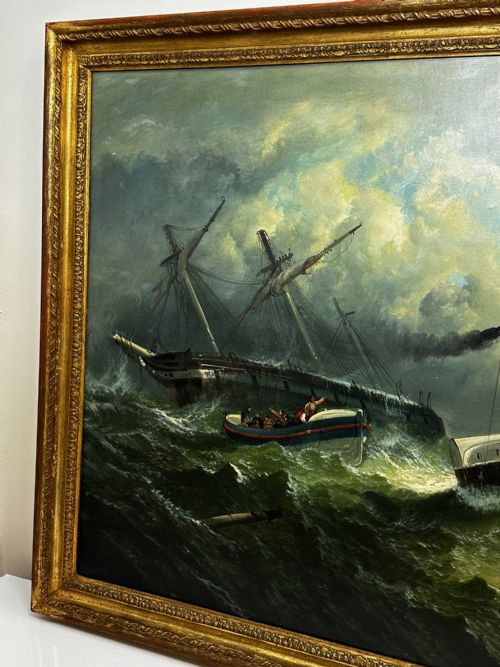 OIL PAINTING SHIP AGROUND RESCUE GOODWIN SANDS BY WILLIAM BROOME - ADDITIONAL PHOTO 3