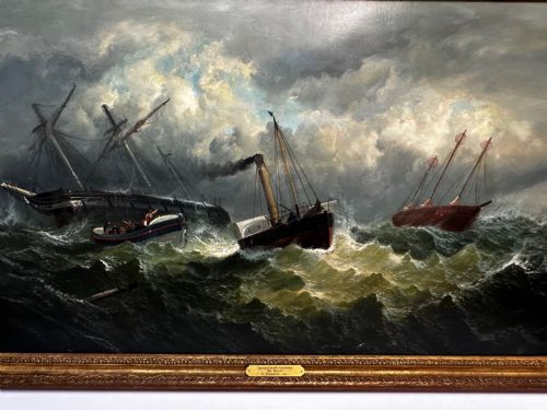 OIL PAINTING SHIP AGROUND RESCUE GOODWIN SANDS BY WILLIAM BROOME - ADDITIONAL PHOTO 4