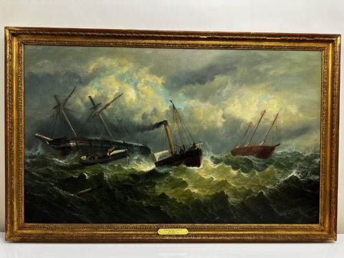 OIL PAINTING SHIP AGROUND RESCUE GOODWIN SANDS BY WILLIAM BROOME - ADDITIONAL PHOTO 6
