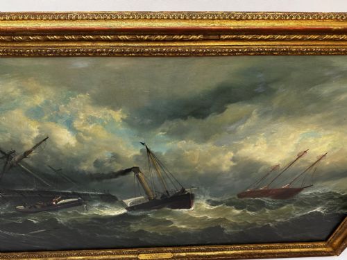 OIL PAINTING SHIP AGROUND RESCUE GOODWIN SANDS BY WILLIAM BROOME - ADDITIONAL PHOTO 9