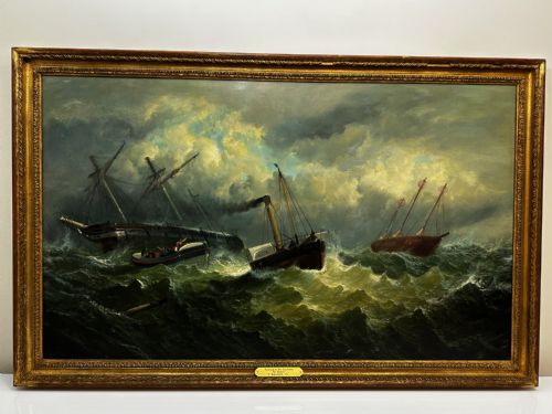 OIL PAINTING SHIP AGROUND RESCUE GOODWIN SANDS BY WILLIAM BROOME - ADDITIONAL PHOTO 11