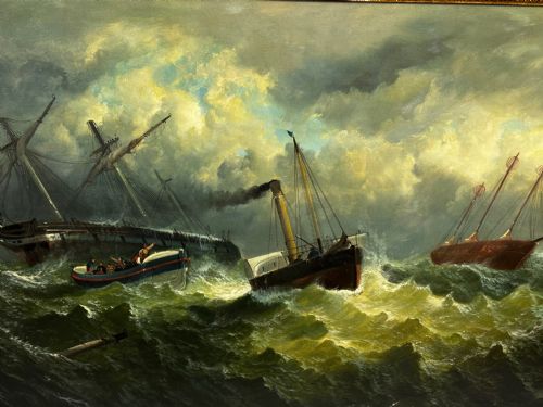 OIL PAINTING SHIP AGROUND RESCUE GOODWIN SANDS BY WILLIAM BROOME - ADDITIONAL PHOTO 13