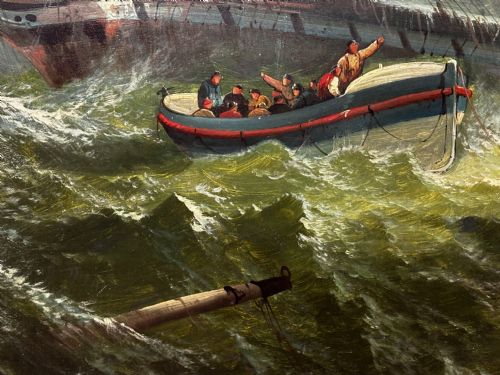 OIL PAINTING SHIP AGROUND RESCUE GOODWIN SANDS BY WILLIAM BROOME - ADDITIONAL PHOTO 29