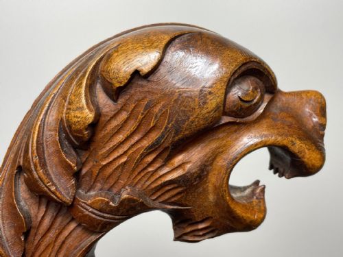 VICTORIAN X FRAME CARVED WALNUT WINDOW STOOL SEAT HUNTING DOG HEADS - ADDITIONAL PHOTO 2