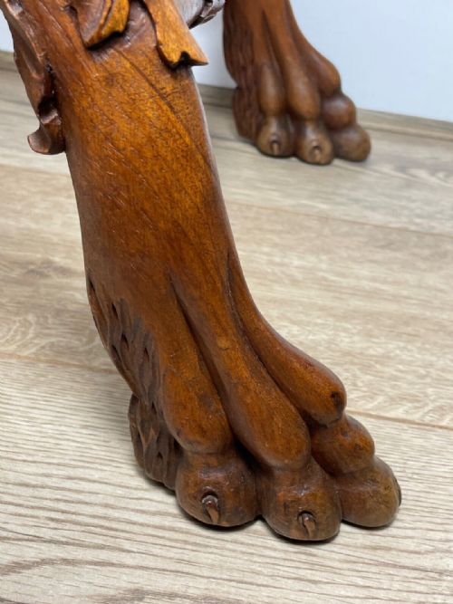 VICTORIAN X FRAME CARVED WALNUT WINDOW STOOL SEAT HUNTING DOG HEADS - ADDITIONAL PHOTO 3