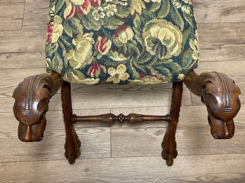 VICTORIAN X FRAME CARVED WALNUT WINDOW STOOL SEAT HUNTING DOG HEADS - ADDITIONAL PHOTO 5