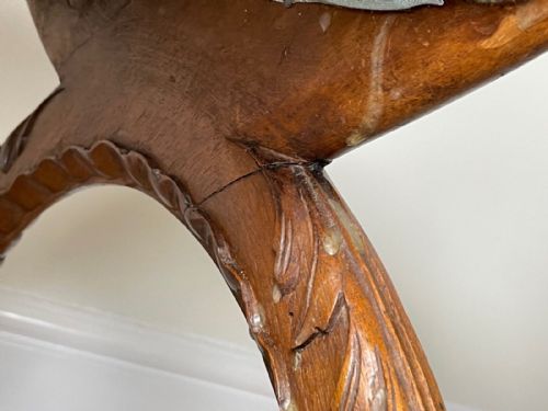 VICTORIAN X FRAME CARVED WALNUT WINDOW STOOL SEAT HUNTING DOG HEADS - ADDITIONAL PHOTO 10