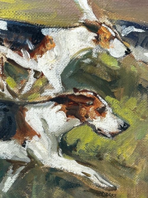 OIL PAINTING HUNTSMAN GREY HORSE FOXHOUND DOGS BY REGINALD MILLS RBA - ADDITIONAL PHOTO 19