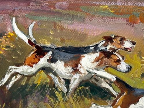 OIL PAINTING HUNTSMAN GREY HORSE FOXHOUND DOGS BY REGINALD MILLS RBA - ADDITIONAL PHOTO 20