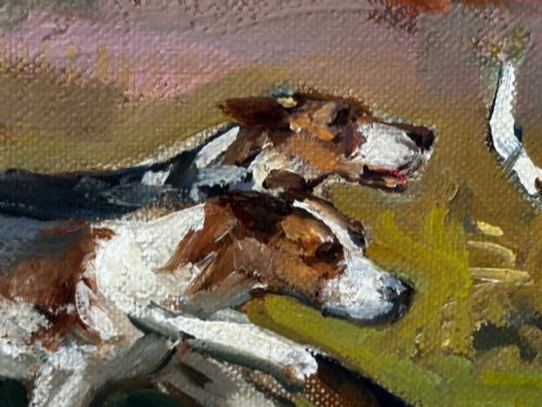 OIL PAINTING HUNTSMAN GREY HORSE FOXHOUND DOGS BY REGINALD MILLS RBA - ADDITIONAL PHOTO 21