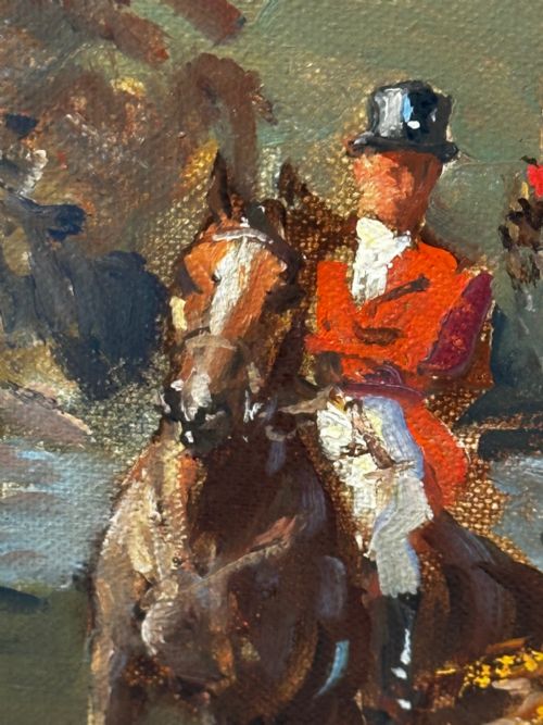 OIL PAINTING HUNTSMAN GREY HORSE FOXHOUND DOGS BY REGINALD MILLS RBA - ADDITIONAL PHOTO 24