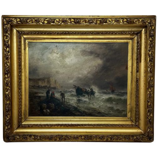 oil painting fishermen unloading catch by sarah louisa kilpack - CATEGORY: ANTIQUE ART - DATED VICTORIAN