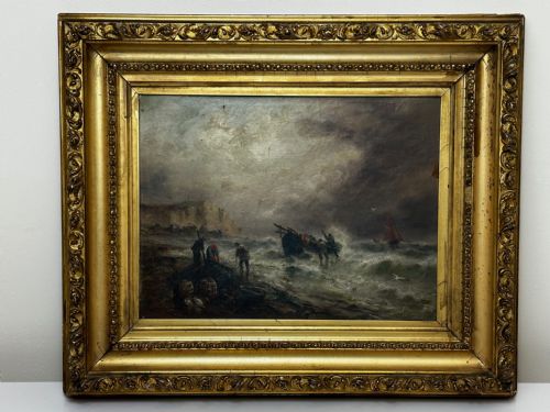 OIL PAINTING FISHERMEN UNLOADING CATCH BY SARAH LOUISA KILPACK - ADDITIONAL PHOTO 1