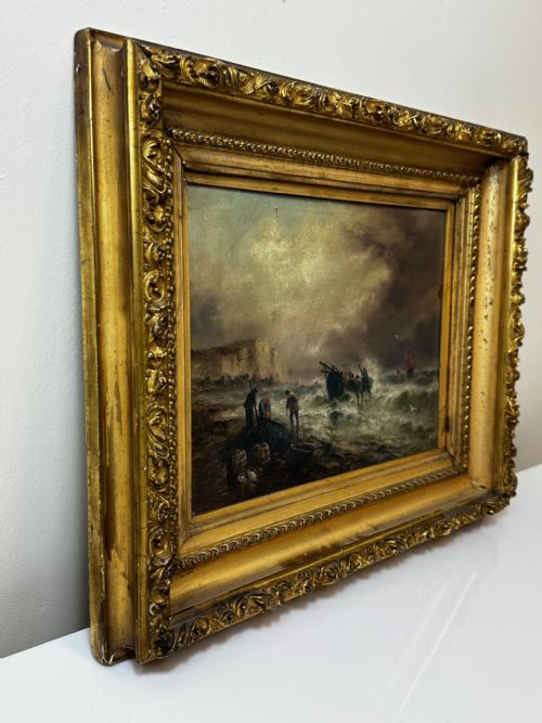 OIL PAINTING FISHERMEN UNLOADING CATCH BY SARAH LOUISA KILPACK - ADDITIONAL PHOTO 6