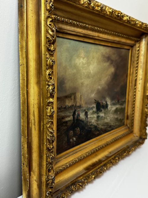 OIL PAINTING FISHERMEN UNLOADING CATCH BY SARAH LOUISA KILPACK - ADDITIONAL PHOTO 7