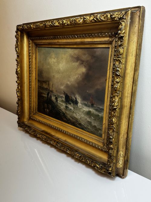 OIL PAINTING FISHERMEN UNLOADING CATCH BY SARAH LOUISA KILPACK - ADDITIONAL PHOTO 8