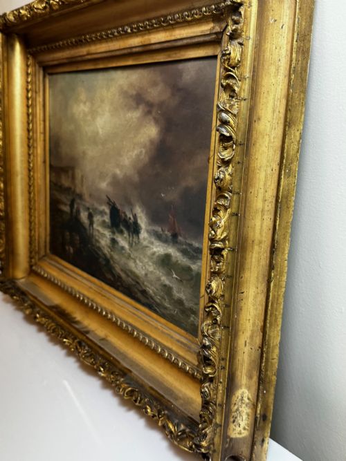 OIL PAINTING FISHERMEN UNLOADING CATCH BY SARAH LOUISA KILPACK - ADDITIONAL PHOTO 9