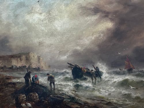 OIL PAINTING FISHERMEN UNLOADING CATCH BY SARAH LOUISA KILPACK - ADDITIONAL PHOTO 11