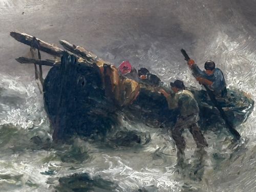 OIL PAINTING FISHERMEN UNLOADING CATCH BY SARAH LOUISA KILPACK - ADDITIONAL PHOTO 15
