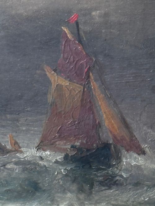 OIL PAINTING FISHERMEN UNLOADING CATCH BY SARAH LOUISA KILPACK - ADDITIONAL PHOTO 17