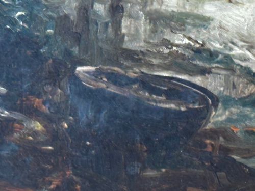 OIL PAINTING FISHERMEN UNLOADING CATCH BY SARAH LOUISA KILPACK - ADDITIONAL PHOTO 22