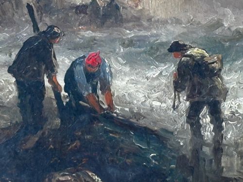 OIL PAINTING FISHERMEN UNLOADING CATCH BY SARAH LOUISA KILPACK - ADDITIONAL PHOTO 23