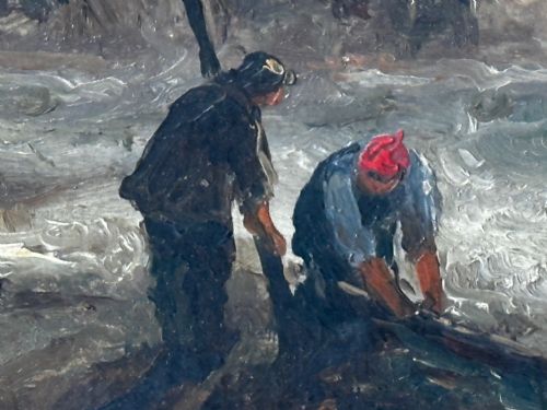OIL PAINTING FISHERMEN UNLOADING CATCH BY SARAH LOUISA KILPACK - ADDITIONAL PHOTO 24