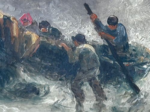 OIL PAINTING FISHERMEN UNLOADING CATCH BY SARAH LOUISA KILPACK - ADDITIONAL PHOTO 26