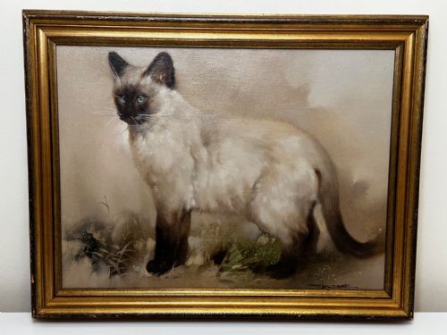 EARLY 20TH CENTURY OIL PAINTING PORTRAIT SIAMESE CAT ANIMAL C1920 - ADDITIONAL PHOTO 1