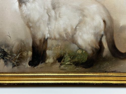 EARLY 20TH CENTURY OIL PAINTING PORTRAIT SIAMESE CAT ANIMAL C1920 - ADDITIONAL PHOTO 5