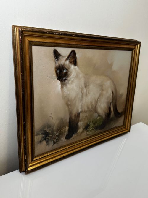 EARLY 20TH CENTURY OIL PAINTING PORTRAIT SIAMESE CAT ANIMAL C1920 - ADDITIONAL PHOTO 9